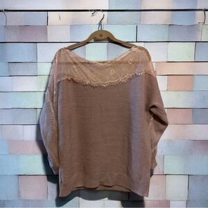 SHEIN Pink Off-the-Shoulder Sweater with Lace Trim